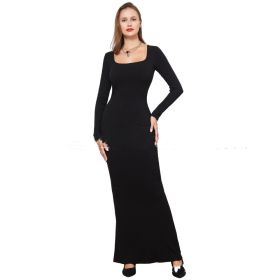 Two-in-one With Lining Double-layer Belly Contracting Hip Lifting Long Sleeve Narrow Dress (Option: Black-Xl)