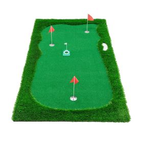 10x5 FT Golf Putting Green, Golf Training Mat With High-quality Turf, 3 Holes, 3 Flags And Cups For Indoor Outdoor (Color: Green)